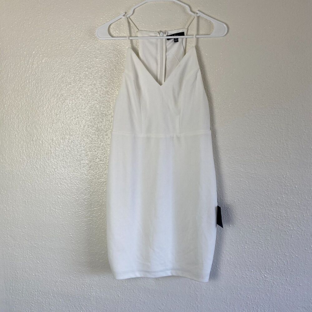 Lulus Bodycon Mini Dress Womens M White V-Neck Stretch Bachlorette Graduation
